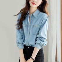 Denim shirt jacket womens long sleeve 2024 new style small pure cotton Korean style loose short top