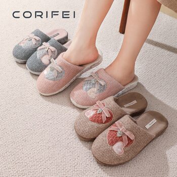 Corifei Jialifu Spring, Autumn and Winter Women's Cute Non-Slip Thick-Soled Home Cloth-Soled Cotton Slippers Ds-32713