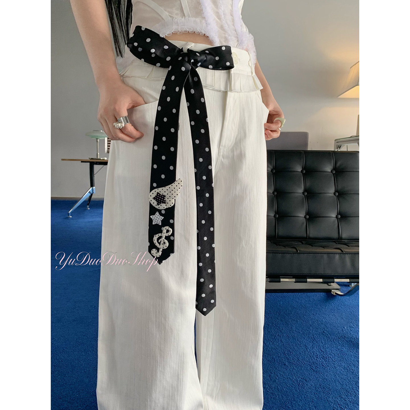 Original polka dot wings, Y2K sexy belt, trendy millennial style, handmade thin tie, women's polka dot scarf accessories