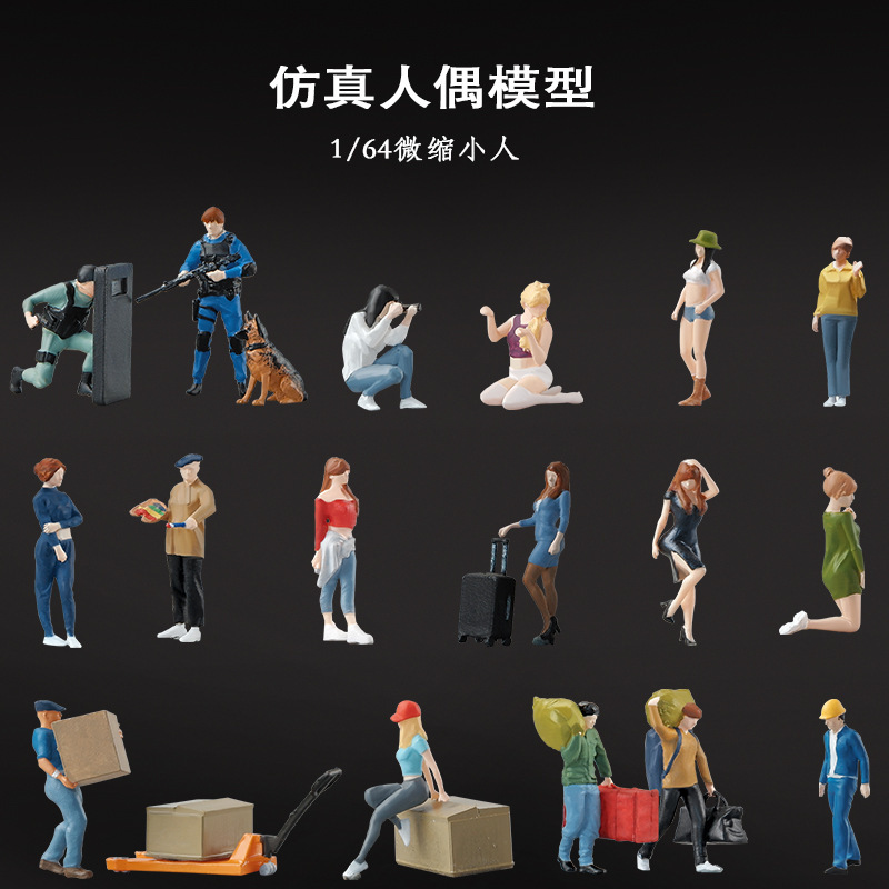 1/64 Scale Realistic Doll Model Miniature Toy Figurine Mini Figure Scene Car Model Ornament Prop Diorama