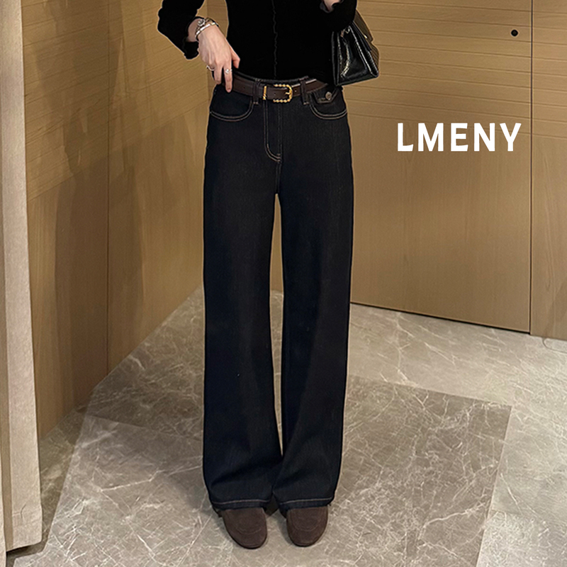 Mengjie [Deep Sea Raw Denim] Anti-Fade Four-Way Stretch Design Workwear Patch Pocket High-Waisted Natural Color Straight-Leg Jeans