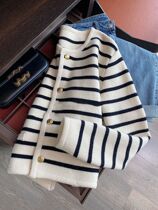 Women Spring Autumn Sweaters O-neck Stripe Knitted Cardigan
