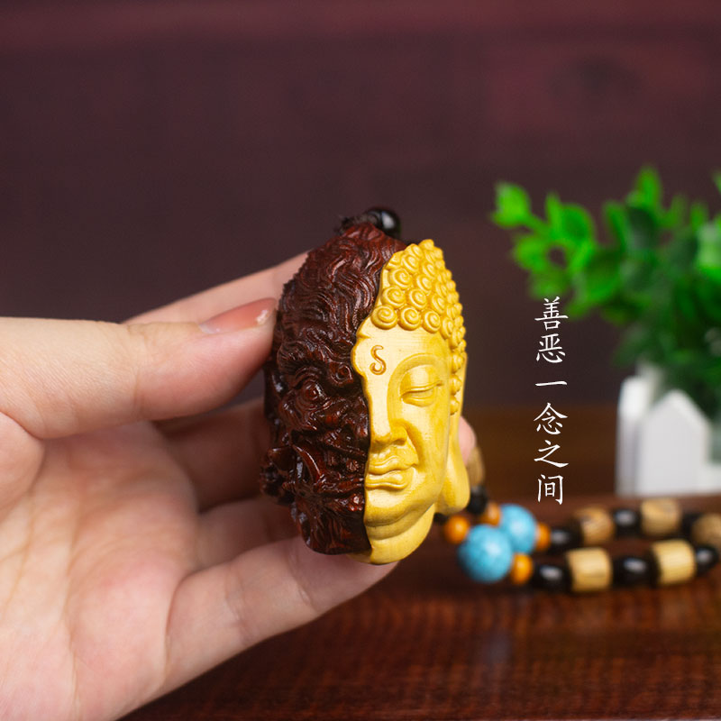 魔佛一念之间小叶紫檀手把件吊坠随身把玩文玩实木小摆件盘玩