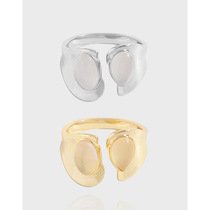 020 Korean version INS niche light luxury personalized design versatile simple irregular moonstone sterling silver ring S925 for women