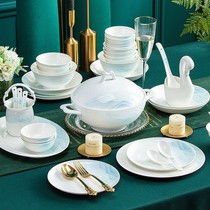 Jingdezhen bowl and dish set household glazed new Chinese style creative ceramic bone china tableware bowls and chopsticks combination set