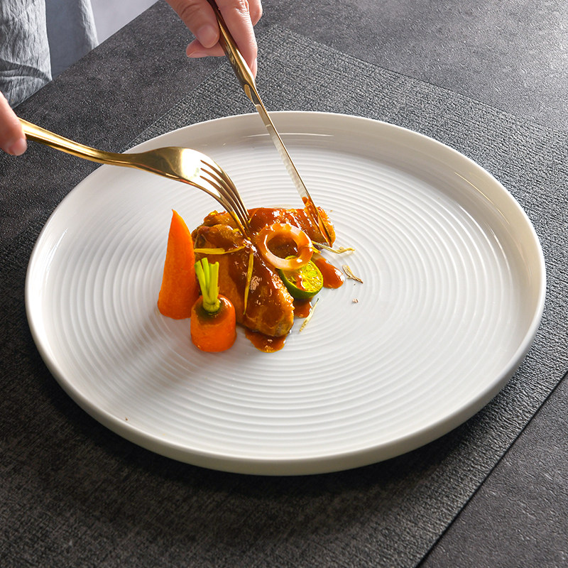 Посуда из костяного фарфора, домашняя западная кухня, стейк, плоская тарелка, неглубокая тарелка для рта, столовая тарелка, ресторан отеля, креативная керамическая тарелка