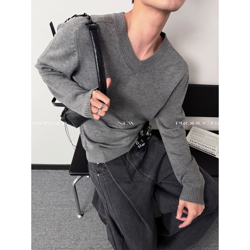Xwinner Autumn and Winter Lazy Style V-Neck Knitwear Wool Blend Long-Sleeved Sweater Base Layer with Solid Color Top Underneath Xwinner Autumn and Winter Lazy Style V-Neck Knitwear Wool Blend Long-Sleeved Sweater Base Layer with Solid Color Top Underneath