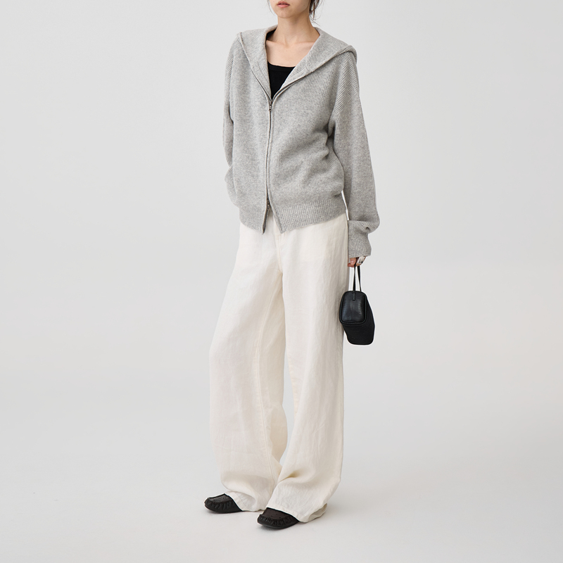 Ap Luo Ge [Wafer Biscuit] Wool Hooded Waffle Texture Fashionable Versatile Knitted Cardigan 63095Sk