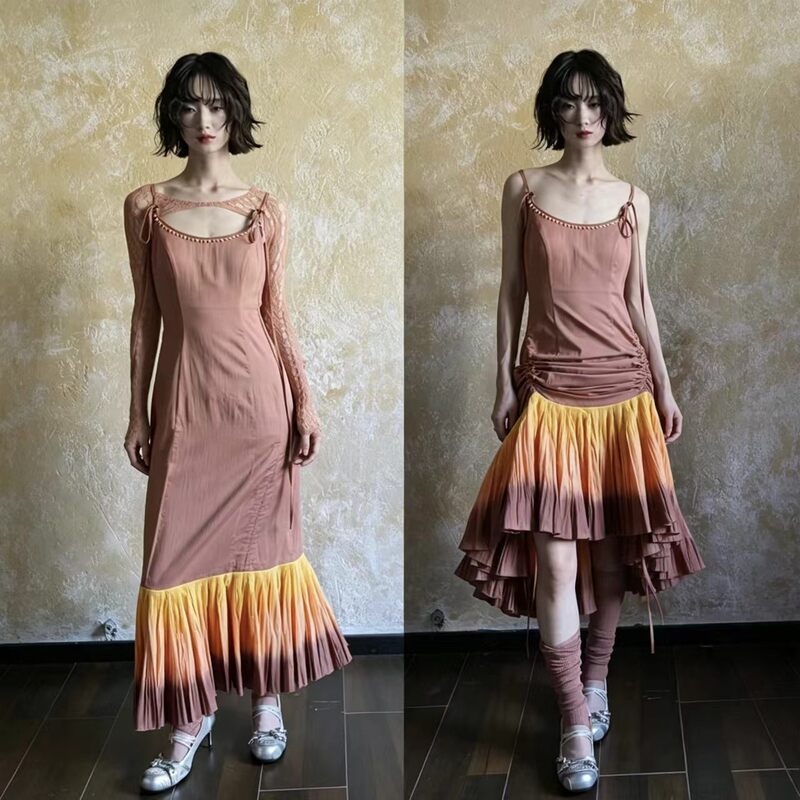 Colorful Pleated Skirt with Chinese Elements, Long and Short Styles, Handmade Dyeing＜Ga子制衣记＞