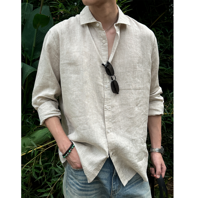 Mancher【100% Linen】Italian-Style Light Luxury Old Money Style Long-Sleeve Shirt for Men, Relaxed Fit, Collared Shirt, Trendy Mancher【100% Linen】Italian-Style Light Luxury Old Money Style Long-Sleeve Shirt for Men, Relaxed Fit, Collared Shirt, Trendy