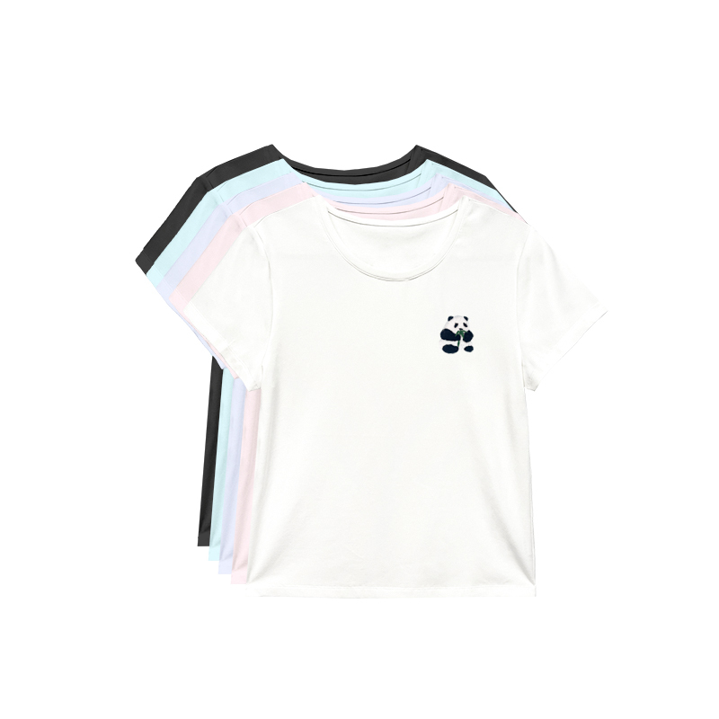 【Orange Cottage】519303 Original Panda Applique Liquid Ammonia Mercerized Cotton T-Shirt, Same Style as Aunt Peiyao