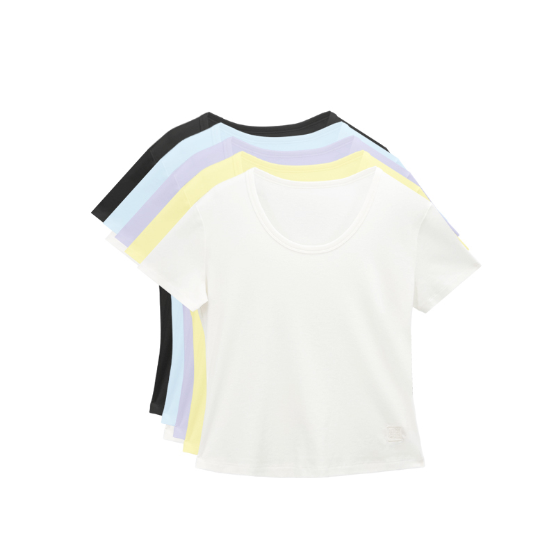 [Chenglu] 623600 Original Logo Embroidered Lyocell Wool U-Neck Knitted T-Shirt Women's Summer Style Breathable