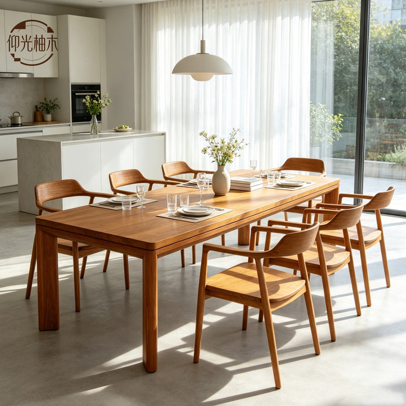 Burma Teak Ronaima Table with Full Mortise and Tenon Joints, Dining Table, Desk, Tea Table, Modern Minimalist Natural Wood Office Desk