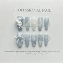 new10Pcs Blue Handmade acrylic Nails Set Press on Profession