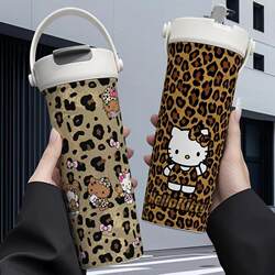 Cartoon Leopard Print Kt Cat Thermos Cup 316 Stainless Steel Double-Drink Large-Capacity Coffee and Tea Cup Sports Straw Cup