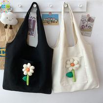 Original literary flower canvas bag womens shoulder large capacity student class portable ins Korean style canvas bag