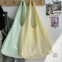 Internet celebrity popular large bag for women spring and summer 2023 new mint green plaid shoulder bag versatile large capacity tote bag