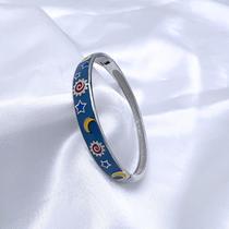 SHIYOUPIN New Epoxy Star and Moon Polished Bracelet S925 Sterling Silver Fashion Light Luxury Girls Bracelet