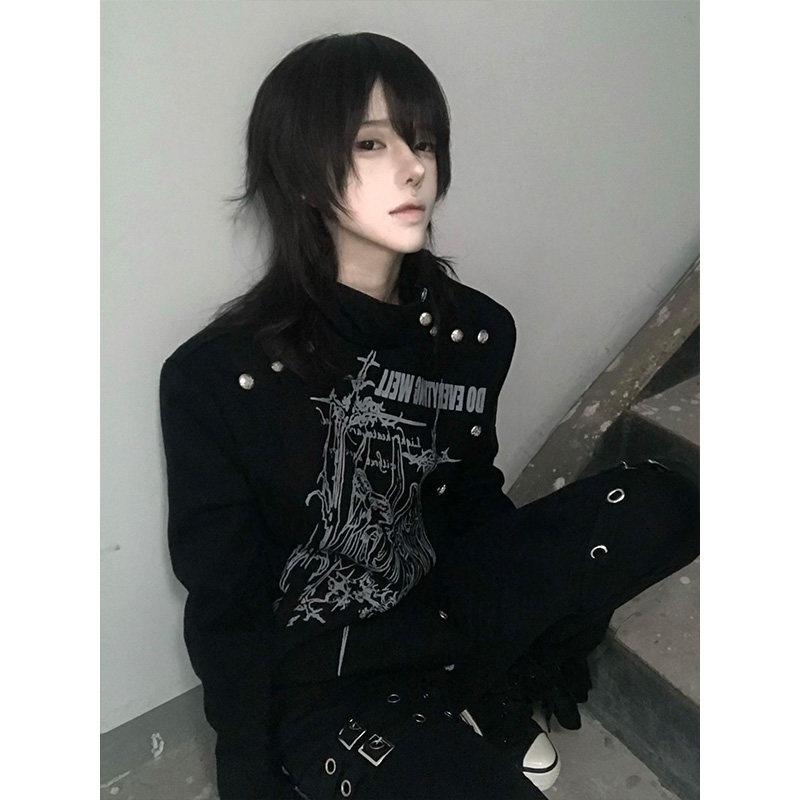 Subculture Punk black loose coat female early spring rivet Sense of design have cash less than that is registered in the accounts jacket Department of vision easy lovers tops
