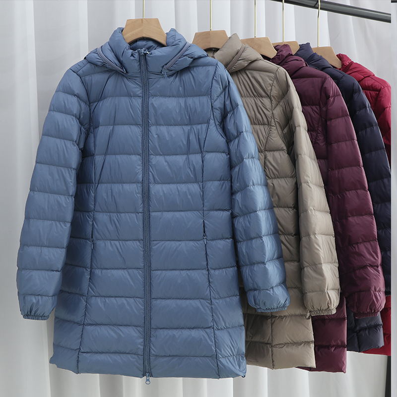 Lightweight down Jacket for Women, Mid-Length, Slim Fit, Hooded, Detachable Hood, Lightweight Thin Coat, Plus Size Lightweight down Jacket for Women, Mid-Length, Slim Fit, Hooded, Detachable Hood, Lightweight Thin Coat, Plus Size