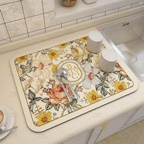 Mud kitchen drain mat diatom tableware dishes dishes dishwashing placemat water control mat tabletop tea cup countertop absorbent mat