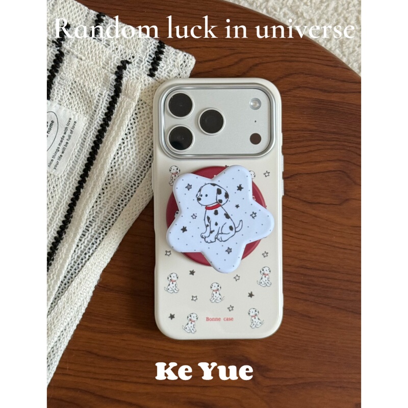 Keyue Silver Mirror Frame Beige Background Full Screen Star Dalmatian Pentagram Magnetic Stand Compatible with Apple 18 Pro Max Phone Case iPhone 16 New Model 15 Pro Max Shockproof 17 Protective Cover