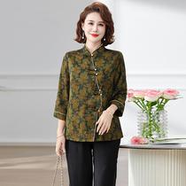 Moms summer Chinese-style national style stand-up collar plate button suit new retro middle-aged and elderly womens foreign fashion two-piece set