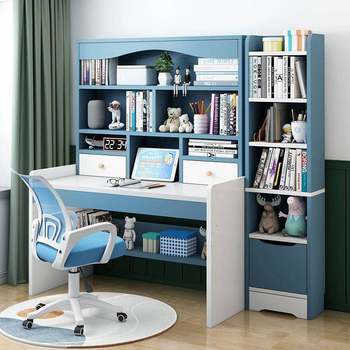 Children's desk bookshelf bookcase integrated primary school student bedroom writing desk study table and chair set home computer desk