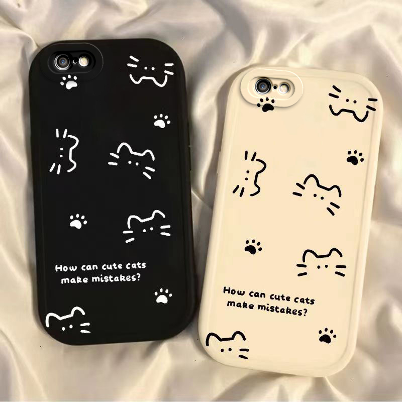 Suitable for Apple 6S/7/8Plus Mobile Phone Case, New Iphonexsmax Anti-Fall Xr Case, 5Se Silicone 11Pro Full Cover 12/13 Niche Cartoon I14P Cute Line Drawing Cat Ip15 for Men and Women