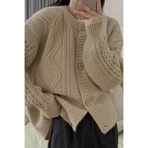 High-quality fast delivery big button twist sweater Internet celebrity big button four-color twist pattern solid color sweater cardigan sweater