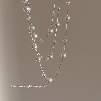 Multi-Layered Pearl Stacking Necklace for Women 2025 New Fashion Clavicle Chain Light Luxury High-End Elegant Dress Accessories