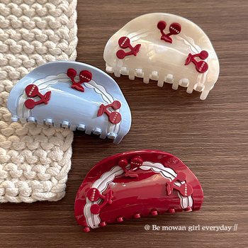 2025 New Korean Style Color-Blocked Cherry Acetate Hair Clip for Women, High-End, Stylish, Fashionable Hairpin, Back of the Head Shark Clip