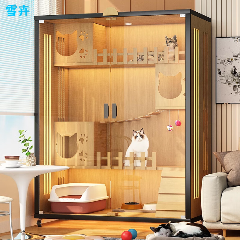 猫用ヴィラ、猫用ツリー、一年中使える屋内用特大サイズ、無料猫小屋、多層構造、豪華な猫小屋