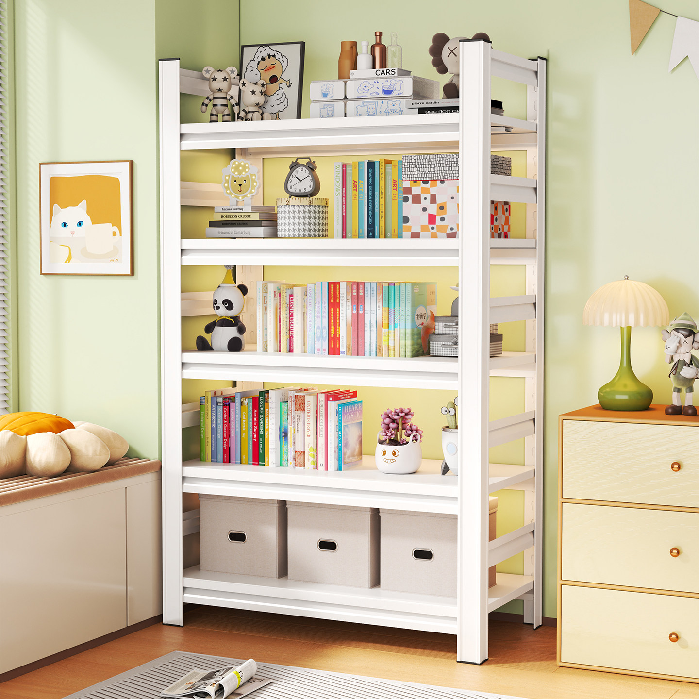 Стальная книжная полка, многослойная полка от пола до потолка, бытовой простой студенческий книжный шкаф, встроенный настенный стеллаж для хранения, полка для хранения