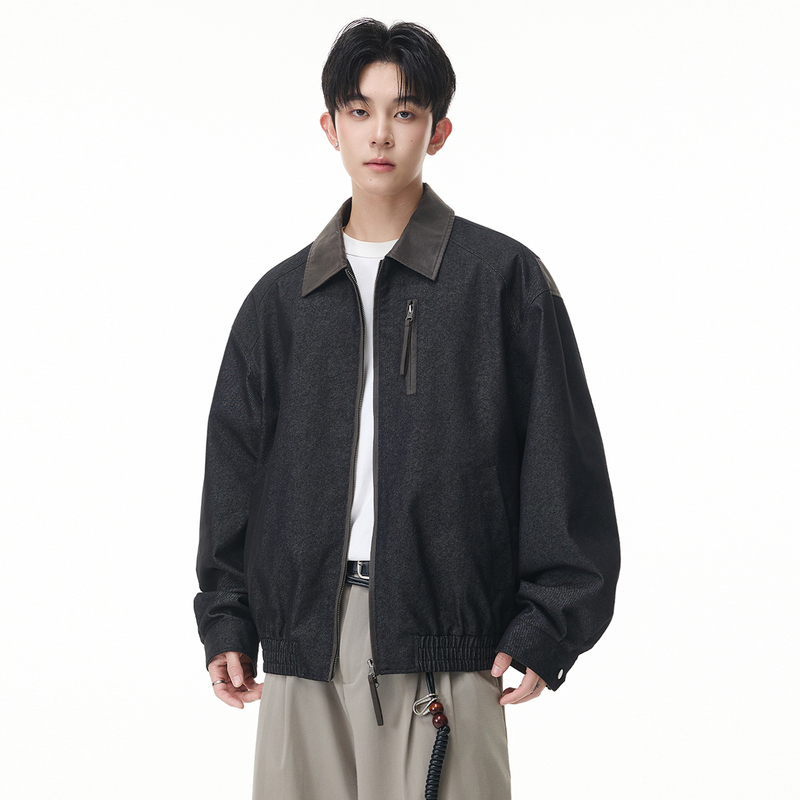Shapoes Autumn Men's American Style Raw Denim Jacket Men's Vintage Loose Casual Patchwork Lapel Jacket