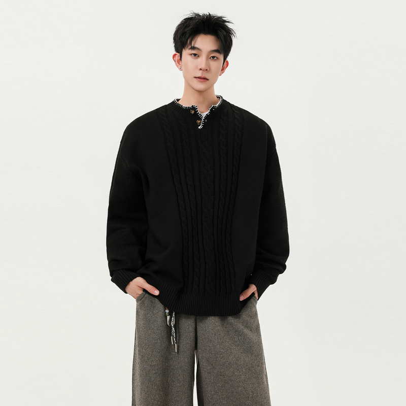 Shapoes Autumn Men's American Retro Cable Knit Warm Sweater Men's Trendy Casual Lazy Knitwear Shapoes Autumn Men's American Retro Cable Knit Warm Sweater Men's Trendy Casual Lazy Knitwear