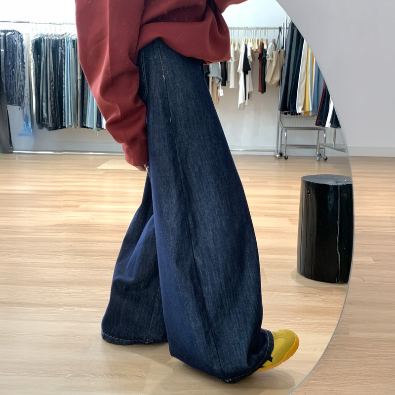Dark Blue Jeans for Women, New Spring/Summer Style, Petite, Plus Size, High-Waisted, Loose, Lazy Style, Wide-Leg Pants