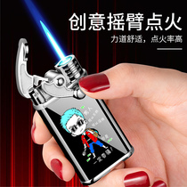 Japanese Internet celebrity rocker lighter inflatable windproof straight blue flame creative high-end personalized engraving gift for boyfriend
