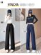 La Chapelle dark blue straight jeans for women autumn and winter 2024 new style plus velvet small high waist denim wide leg pants