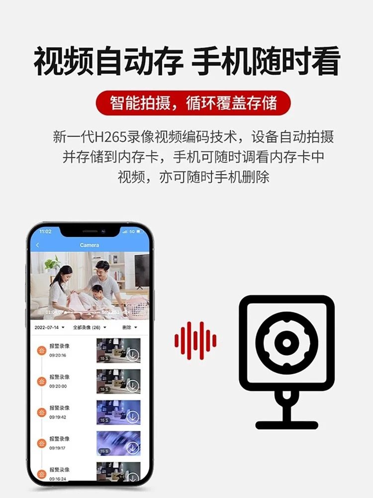Wireless Surveillance Camera, No Need to Plug In, Home Mobile Phone Remote Control, No Need for Wifi, Indoor High-Definition Night Vision Smart Cat Eye