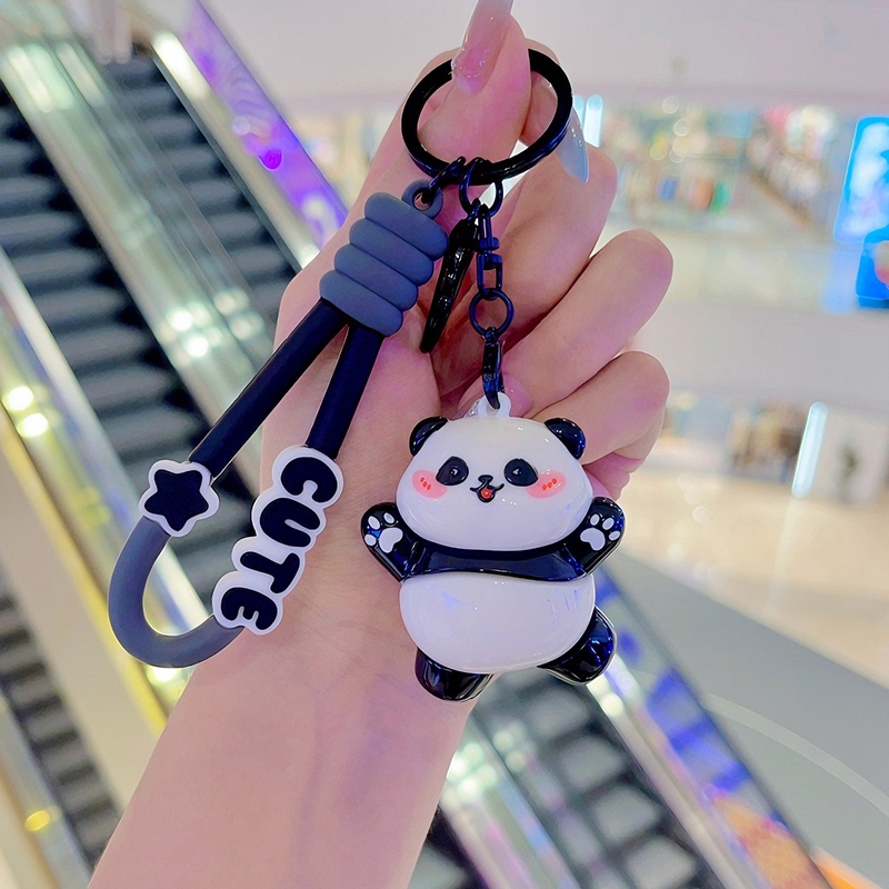 Flowing Light Craftsmanship, High-End Panda Keychain, Bag Pendant, Happy Panda Holding Bamboo