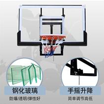 Wall-mounted basketball hoop indoor and outdoor adult tempered glass backboard household ceiling liftable basketball hoop basket