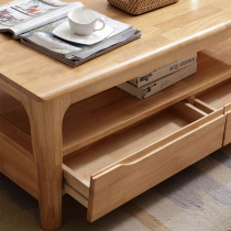 Nordic solid wood coffee table living room small apartment simple modern home tea cabinet slate double layer tea table with drawers