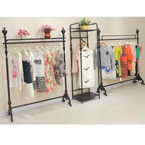 Iron clothing display rack floor-standing mens and womens clothing rack side-mounted wall island rack wall shoe and bag shelf