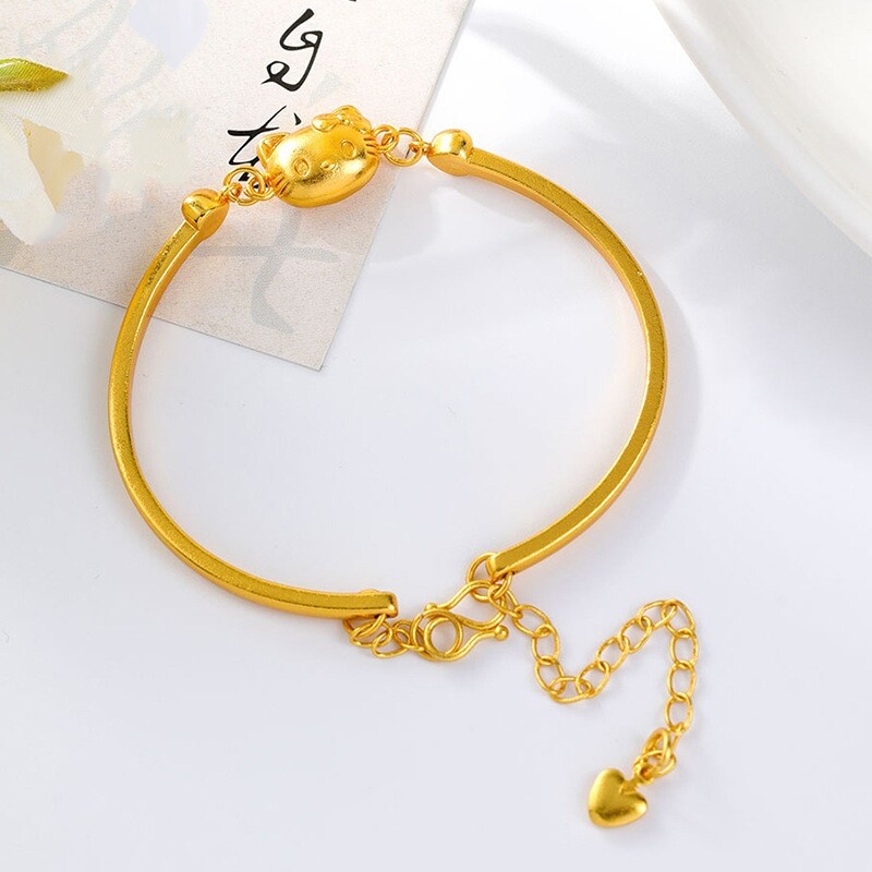 Kitty Cat Bracelet Women's Gold-Covered Silver Adjustable Bracelet Niche Design Never Fade Cartoon Cat Half Bracelet