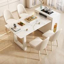 Cream style multi-functional slate integrated island dining table retractable light luxury small apartment desk dual-purpose tea table for home use