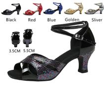 Womens Glitter Latin Dance Shoes Rubber Suede Sole Ballroom