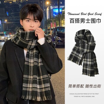 Men's Scarf Winter 2025 New Versatile Korean Style Plaid Scarf for Women, Gift for Boyfriend, Couple Neck Warmer