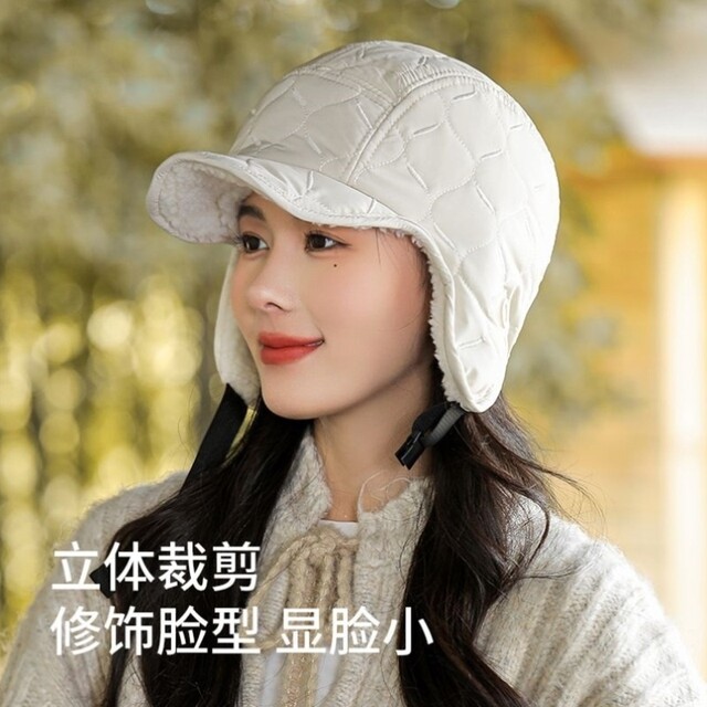 Double-sided lamb plush Lei Feng hat for women in winter thickened warm ear protection hat outdoor skiing and cycling flying hat