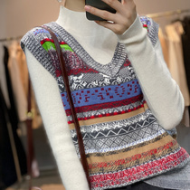 Spot fast delivery high goods cousin Liu Wen same style ethnic vest international style sleeveless knitted loose woolen sweater for women